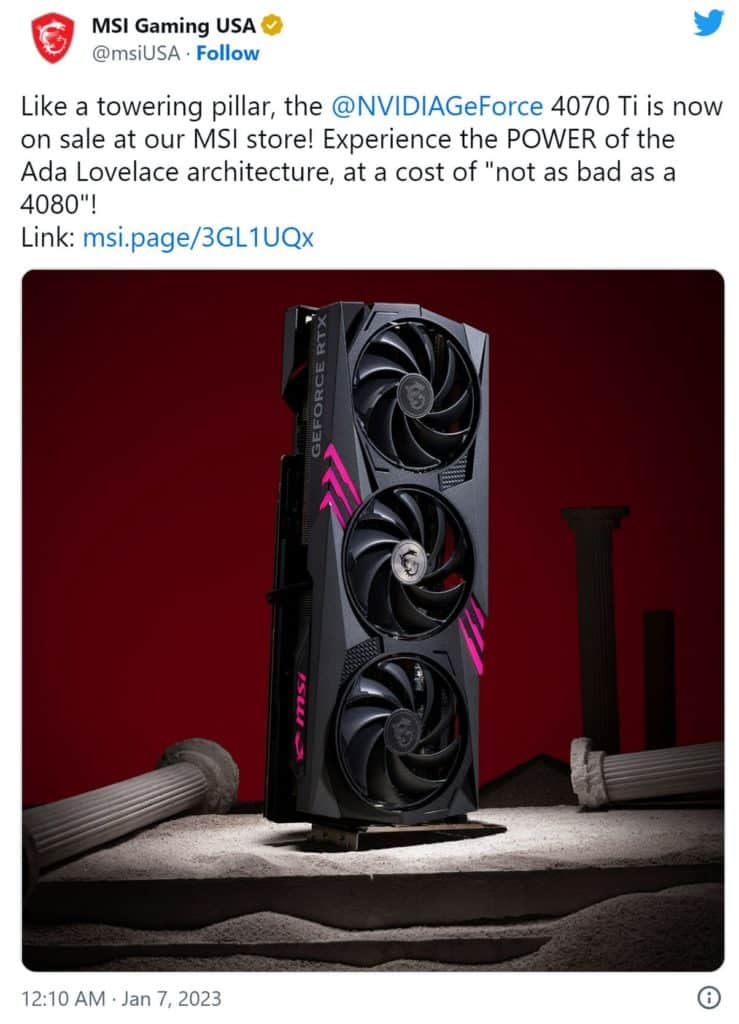 Image 1 : Le prix de la GeForce RTX 4080 est mauvais, estime MSI