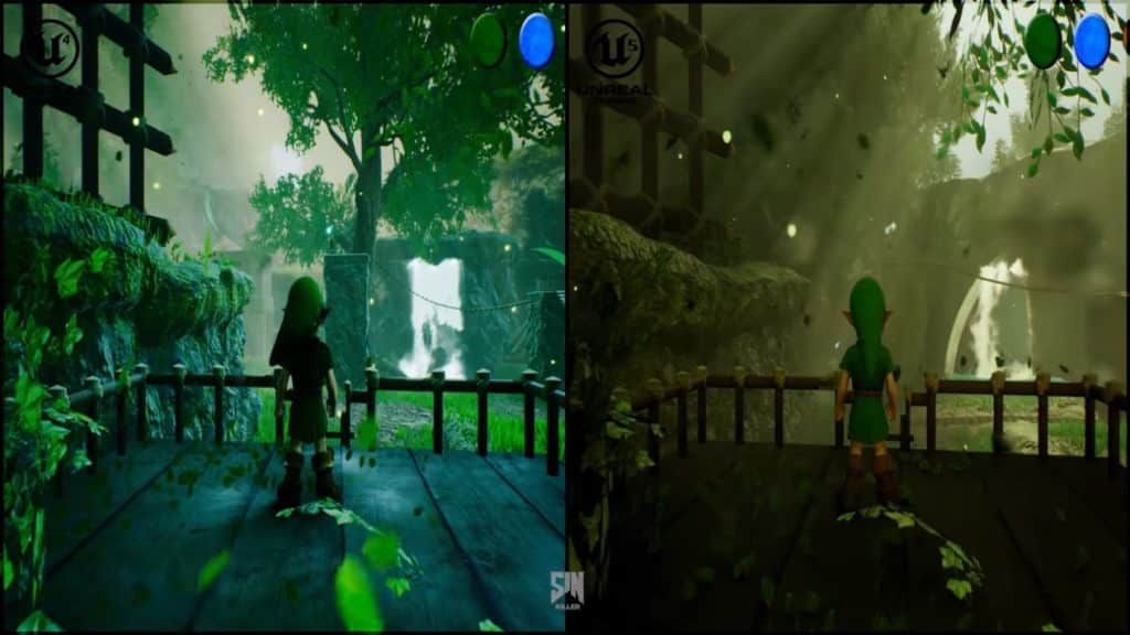 Image 1 : Comparaison Unreal Engine 4 / 5 du remake Zelda de CryZENx