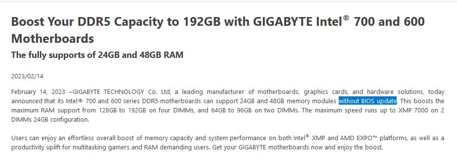Support DDR5 Gigabyte.