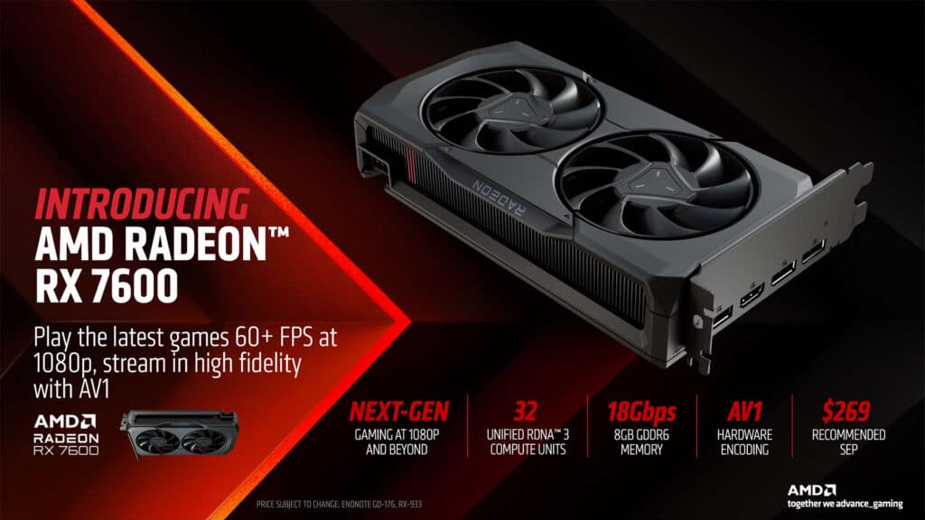 Image 2 : Radeon RX 7600 : 29 % supérieure à la RX 6600 en 1080p, à partir de 299 euros
