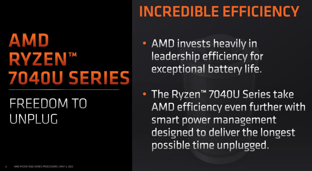 Image 8 : AMD lance ses Ryzen 7040U mobiles : Zen 4 / RNDA 3 et moteur IA dès 15 W de TDP