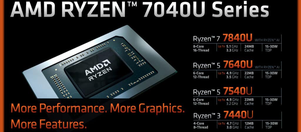 Image 3 : AMD lance ses Ryzen 7040U mobiles : Zen 4 / RNDA 3 et moteur IA dès 15 W de TDP