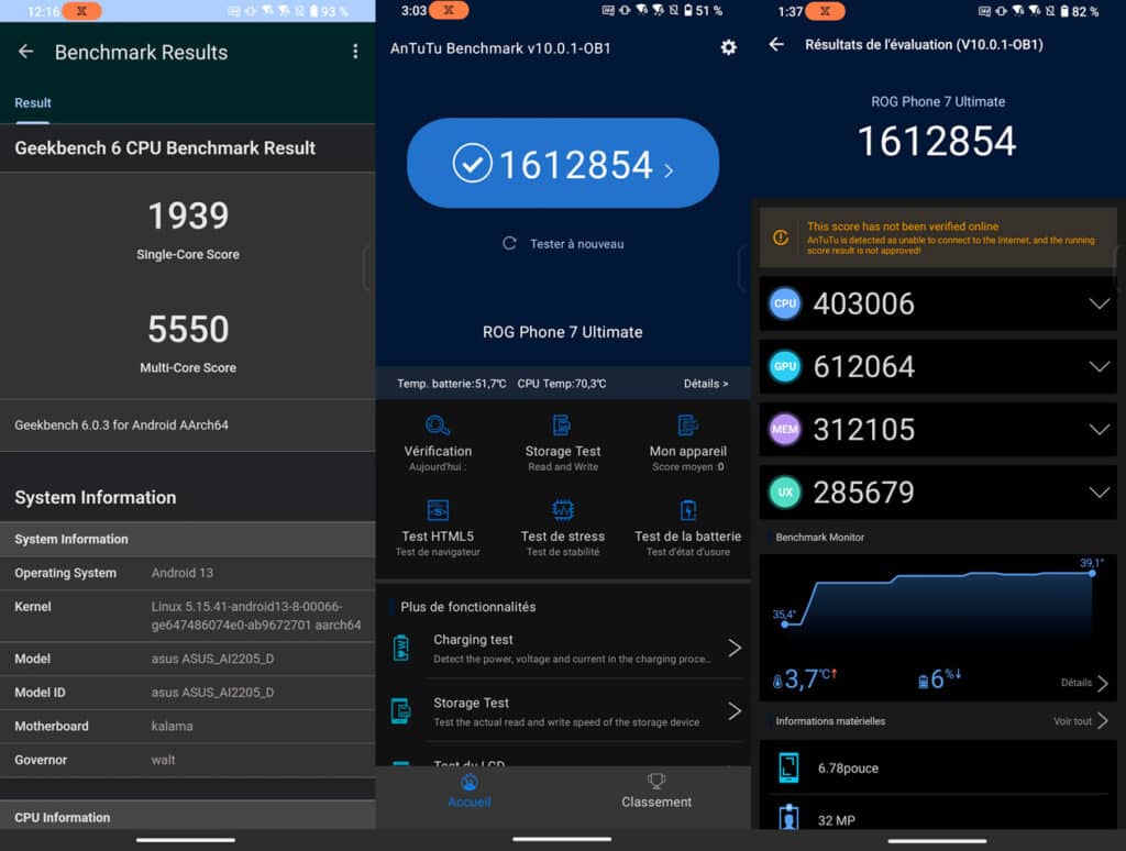 benchmarks du rog phone 7 ultimate