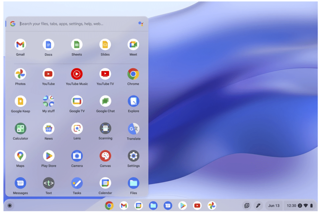 chromebook menu chromeos