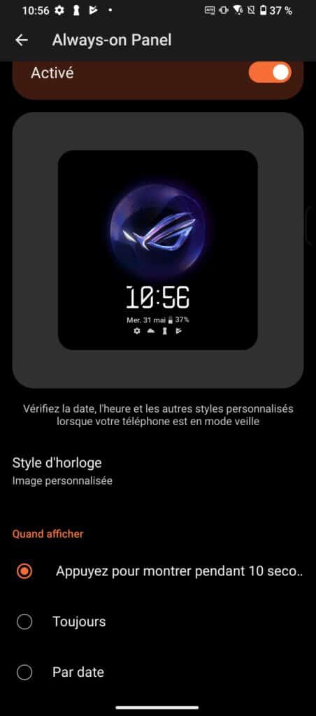 always-on display sur le rog phone 7 ultimate