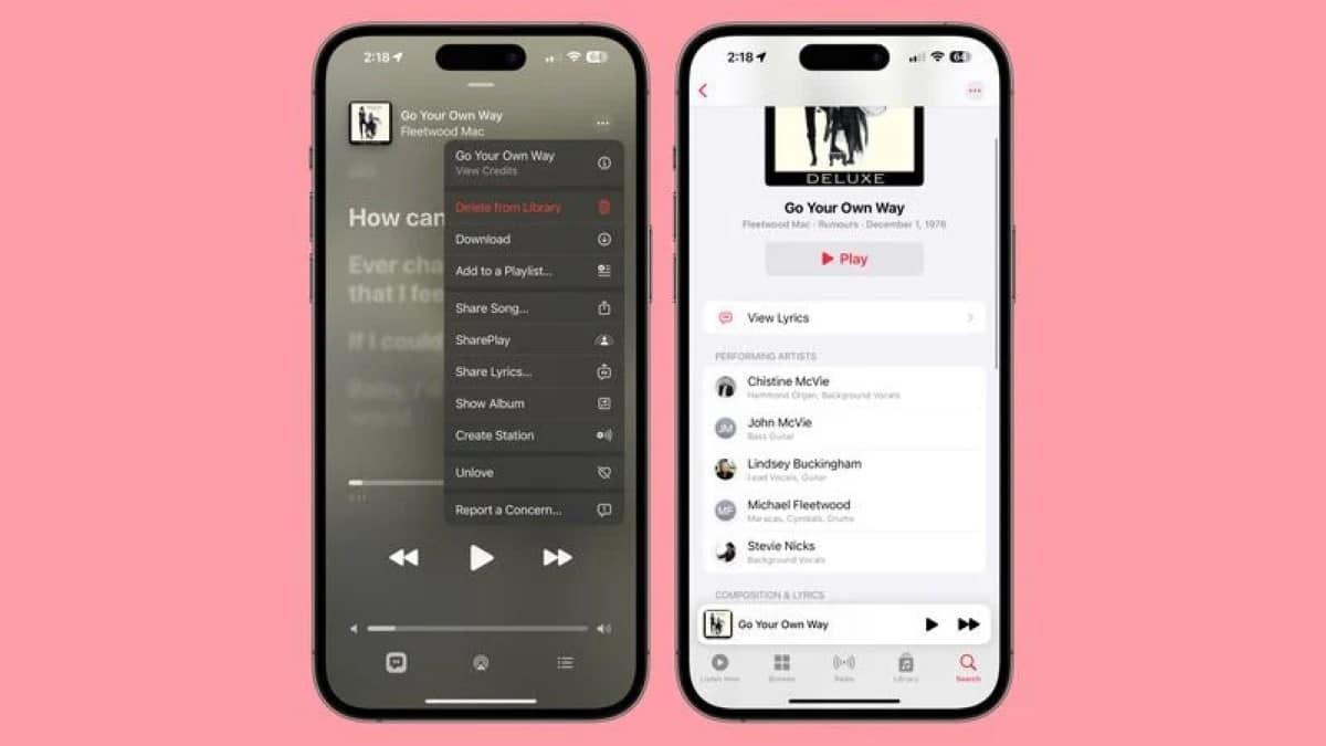 Crédits Apple Music iOS 17