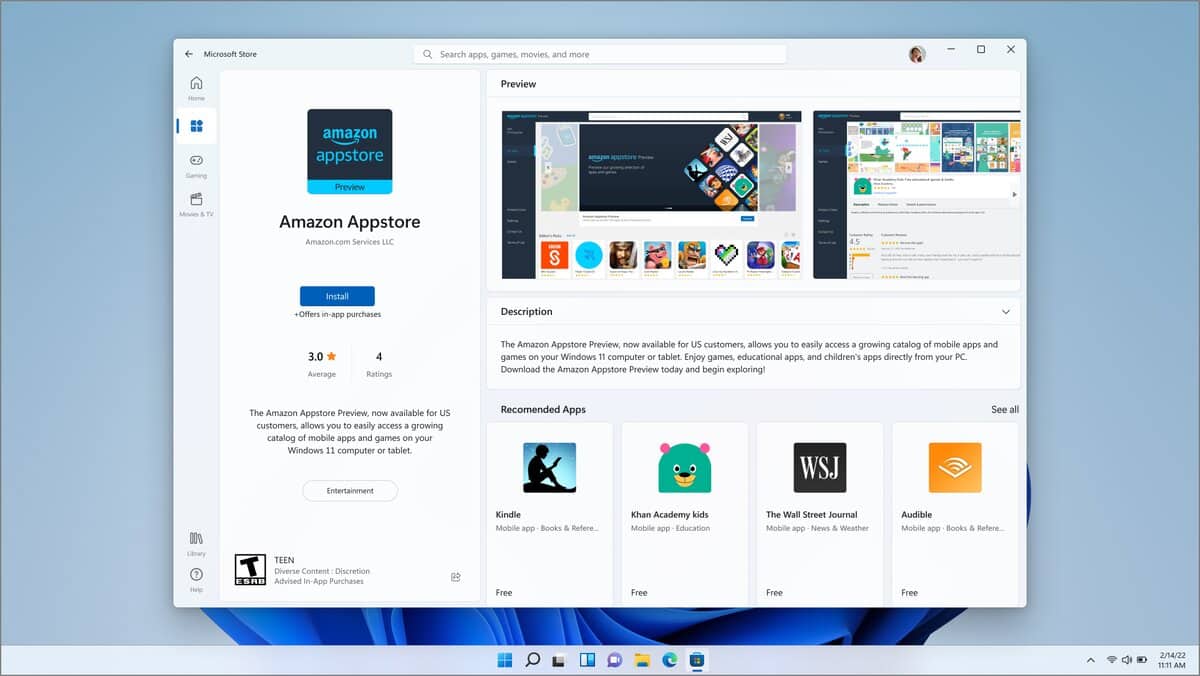 Amazon AppStore pour WIndows 11