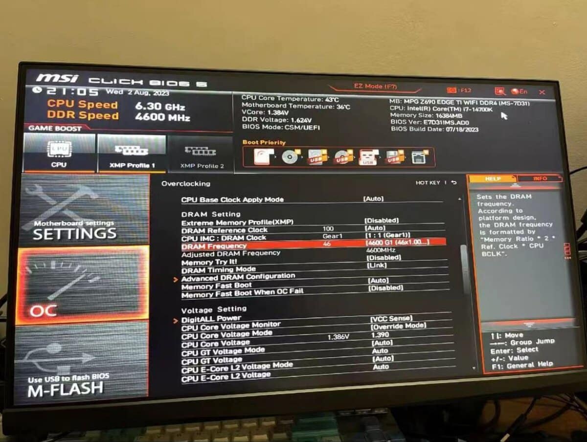 Core i7-14700K overclocké à 6,3 Ghz