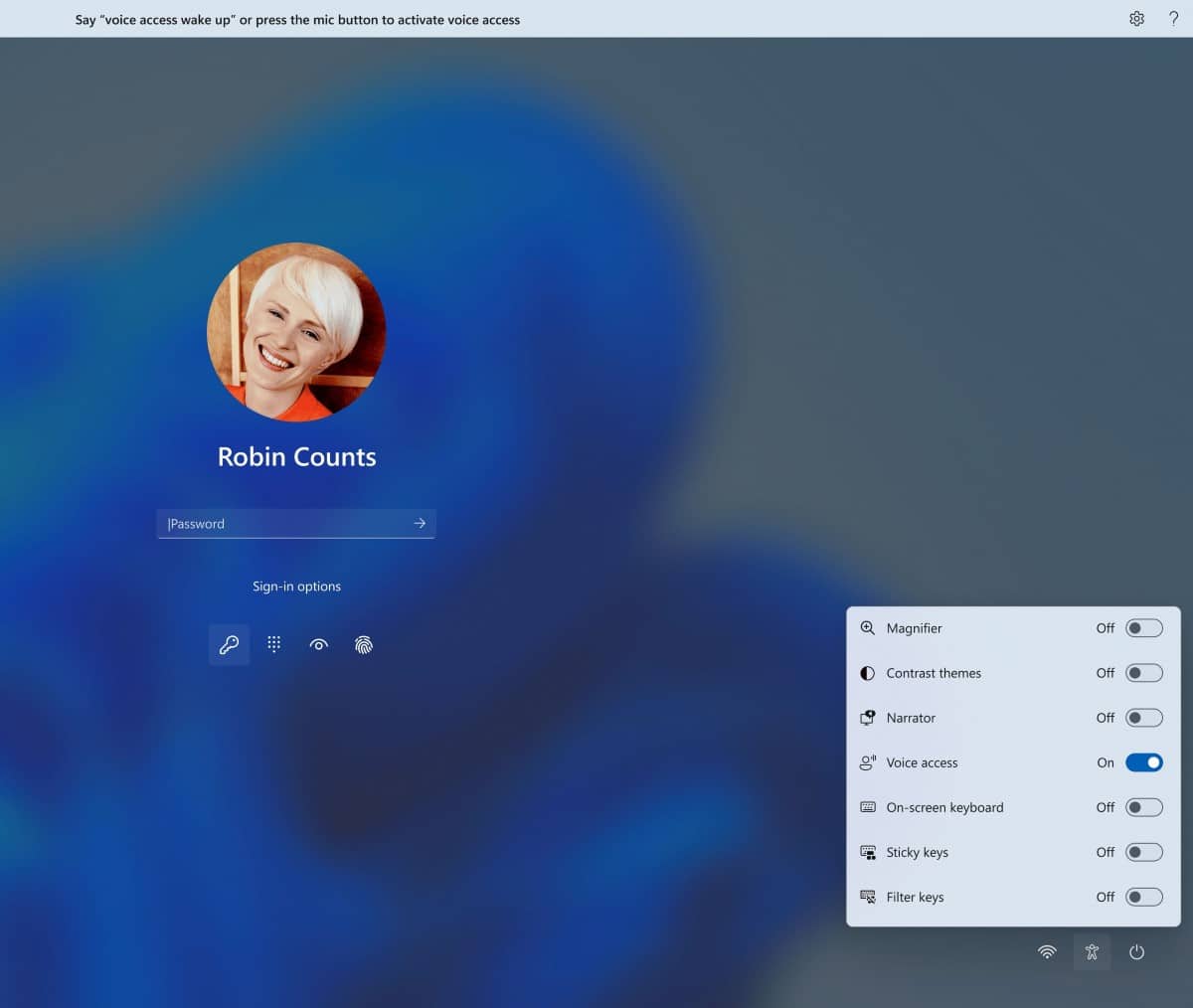 Accès vocal à partir de l'écran de verrouillage Windows 11
