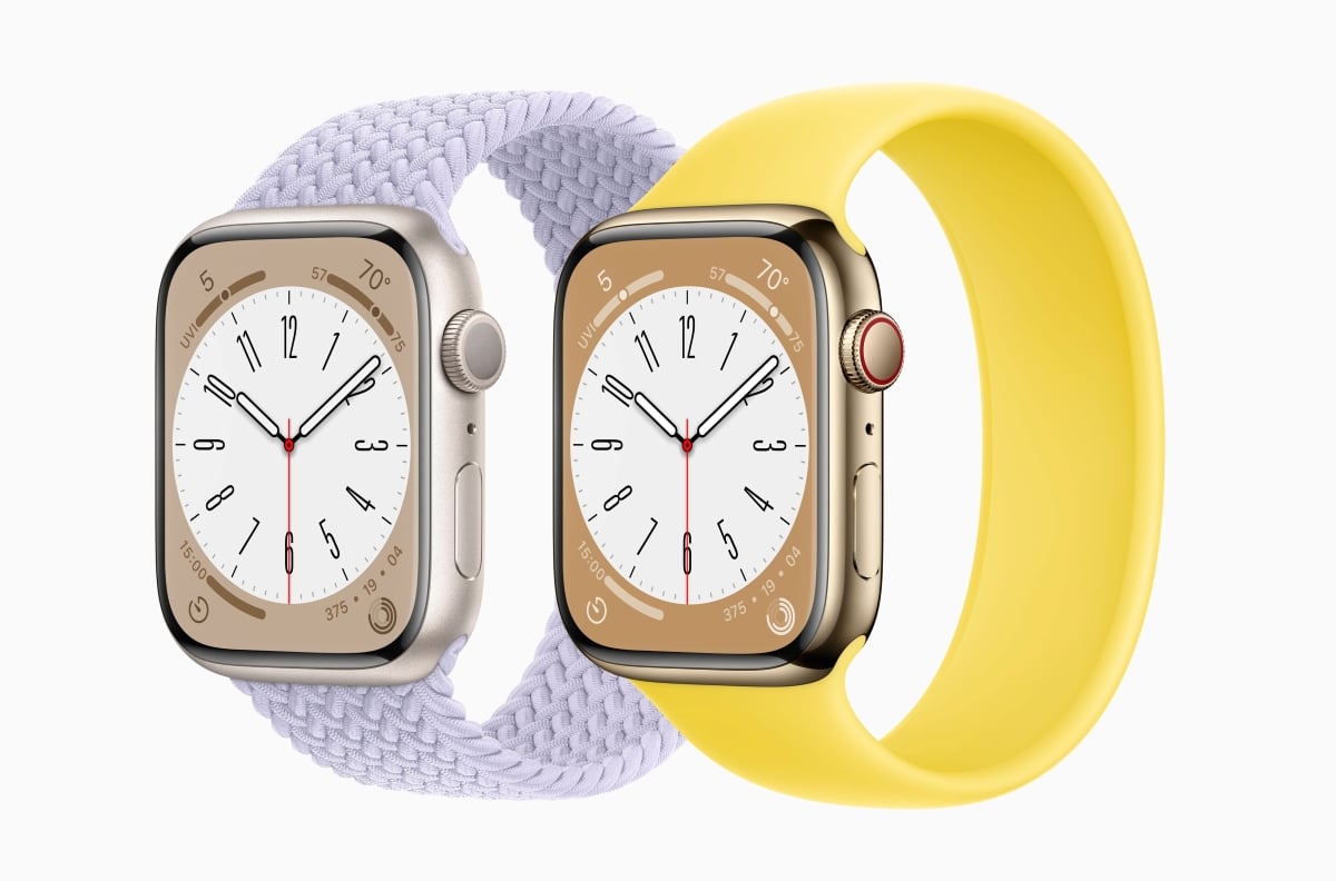 Apple Watch Series 8, modèles gris et jaune