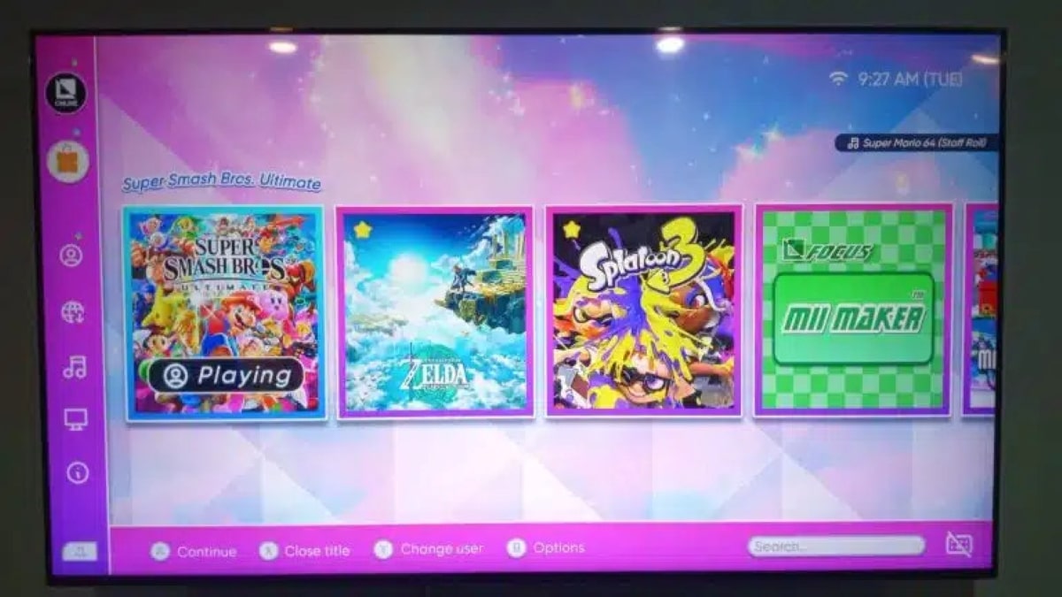 Menu Nintendo Switch2, fond rose