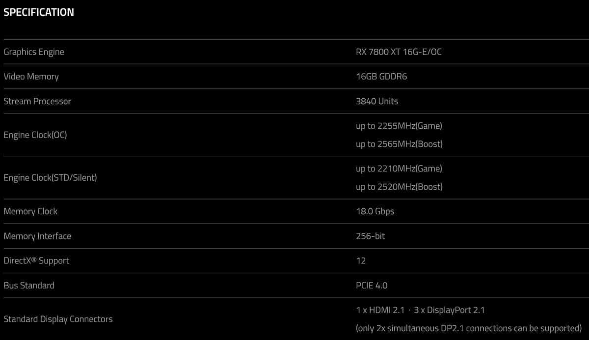 Spécifications Radeon RX 7800 XT