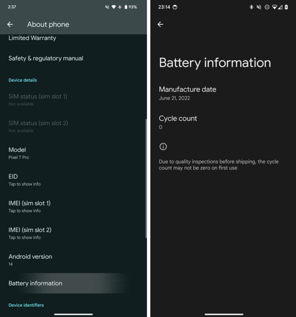 Android 14 cycles batterie