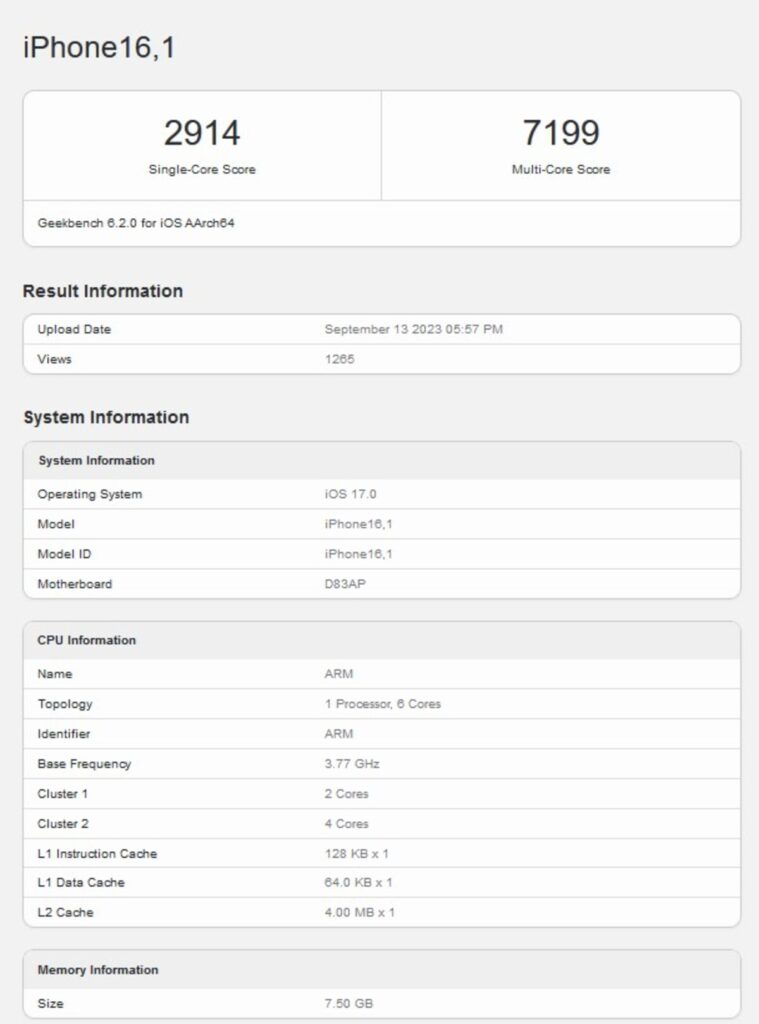 iPhone 15 Pro Geekbench A17