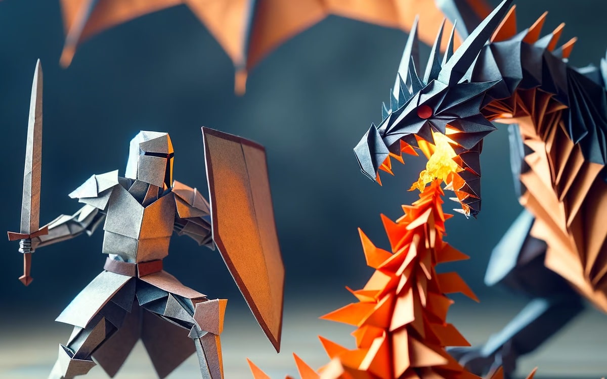 Image d'un chevalier en origami générée par Dall-E