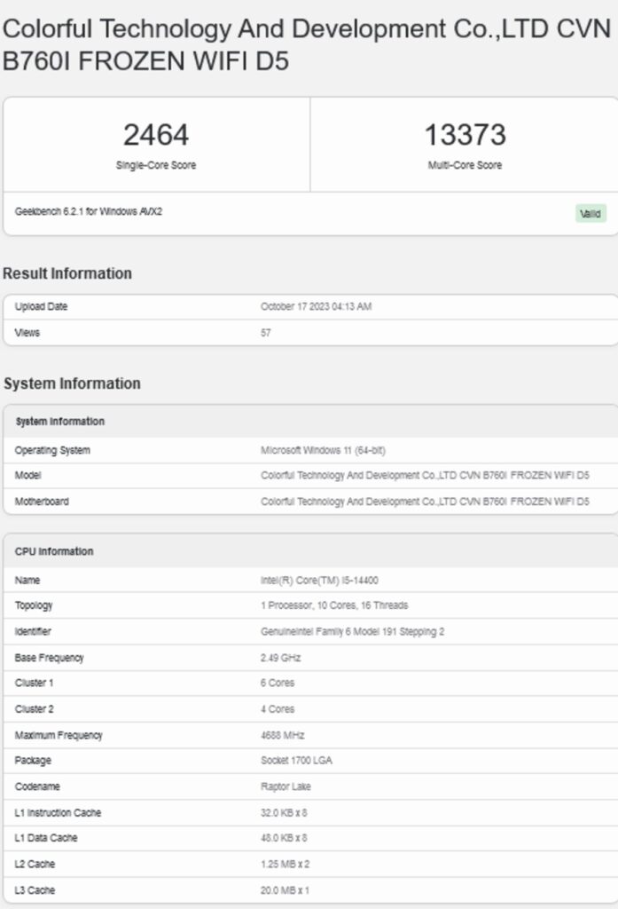 Core i5-14400 Geekbench