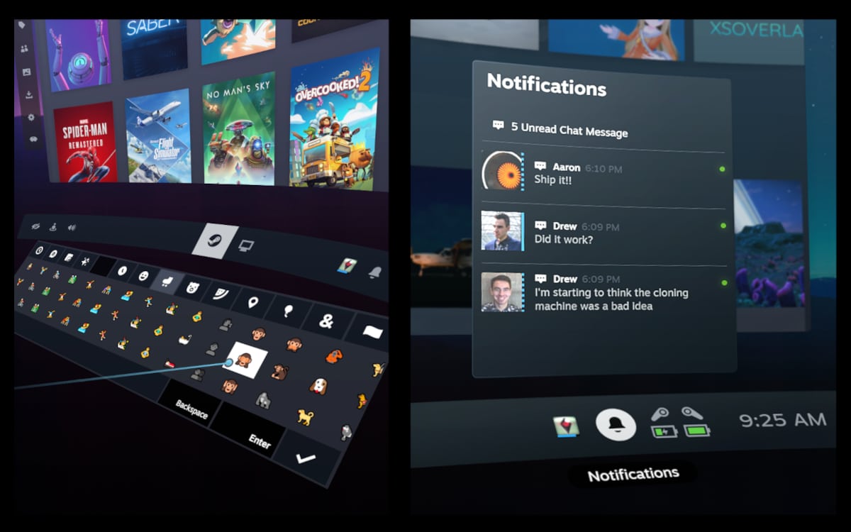 Le chat et les notifications dans SteamVR