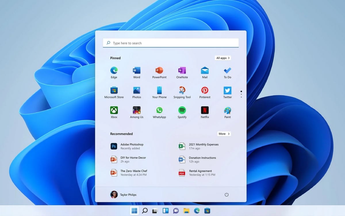 Windows 11, menu start