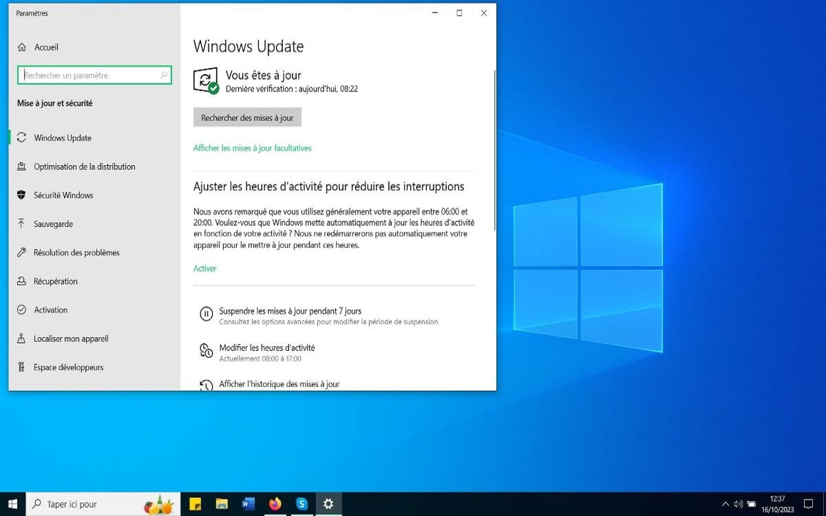 Windows 10 update panel