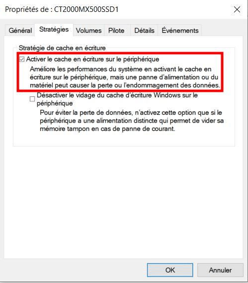 windows activer cache écriture ssd