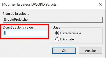 windows regedit enableprefetcher desactiver