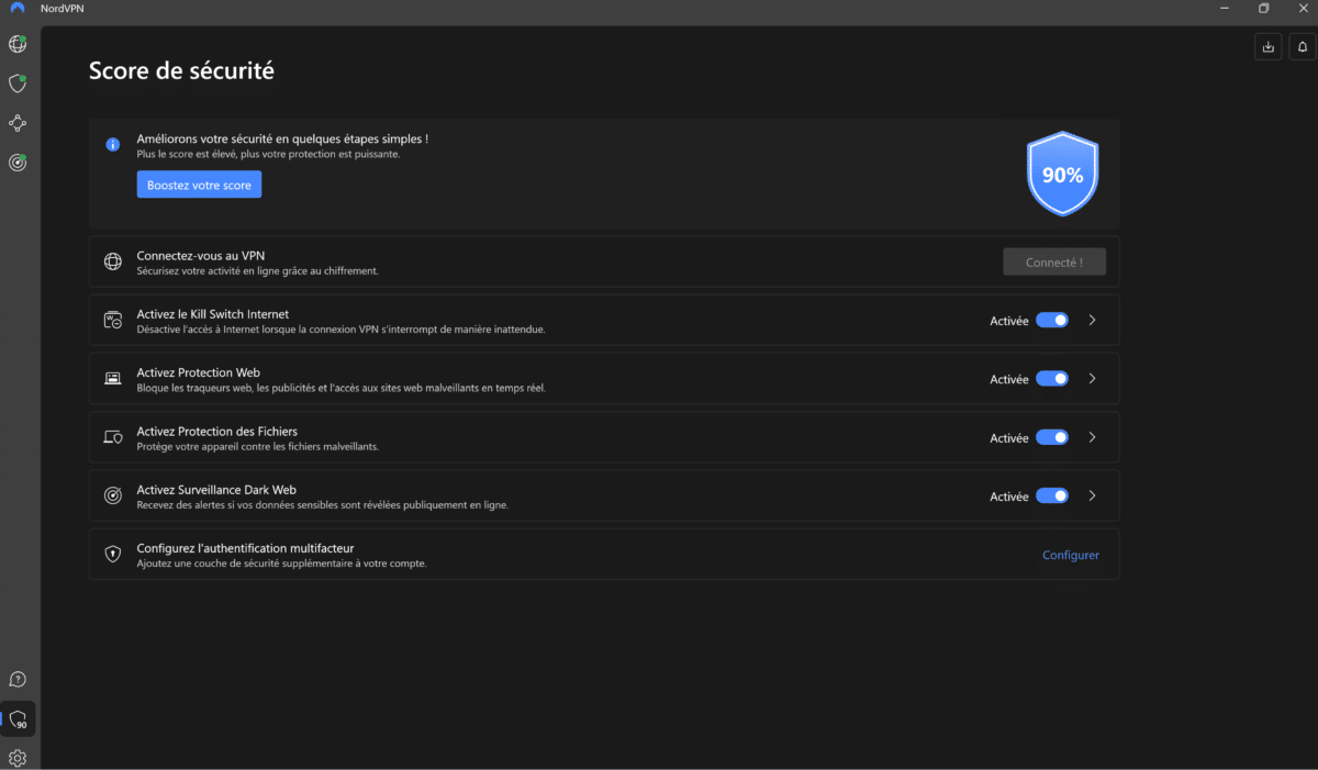 Score de sécurité NordVPN