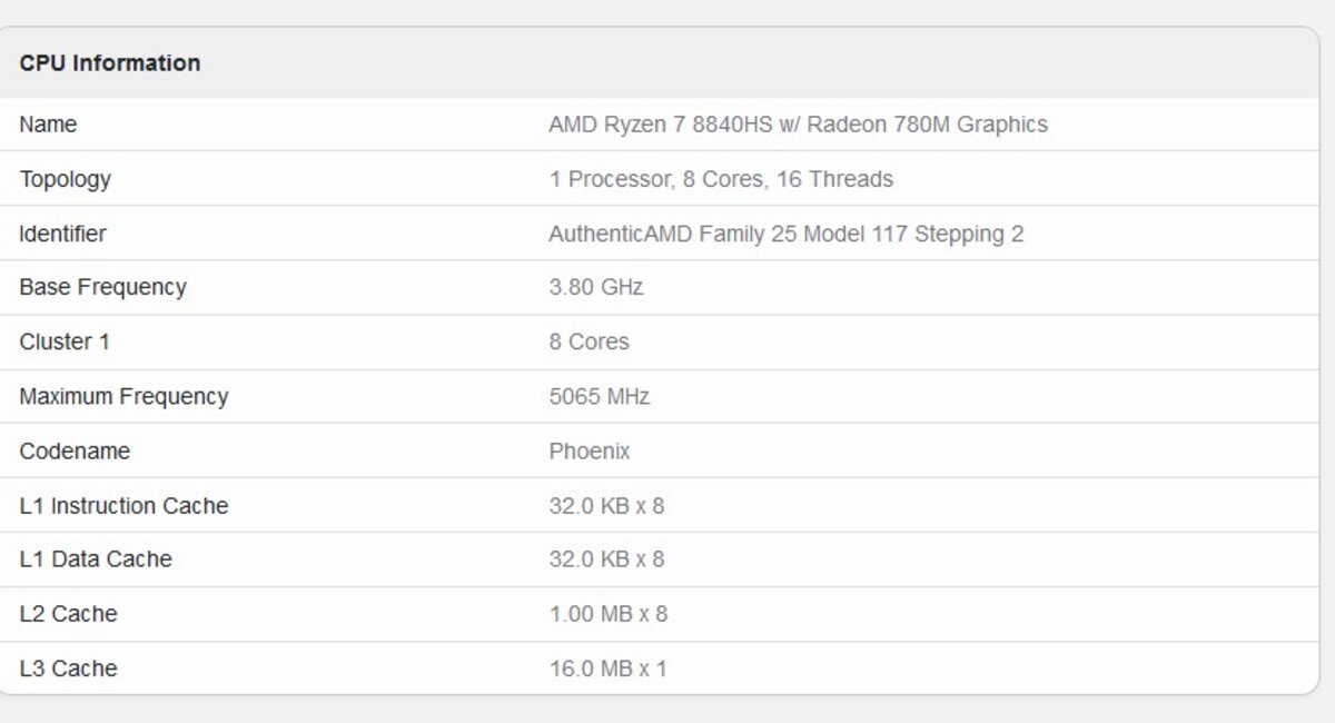 Ryzen 7 8840HS Geekbench(1)