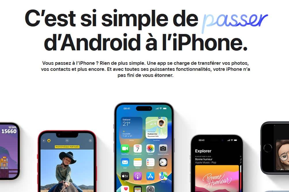 Page web Apple, passage Android vers iPhone