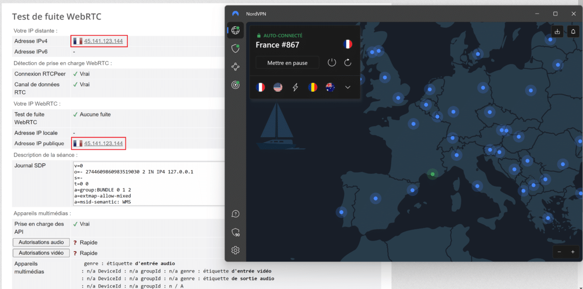 Fuite WebRTC NordVPN