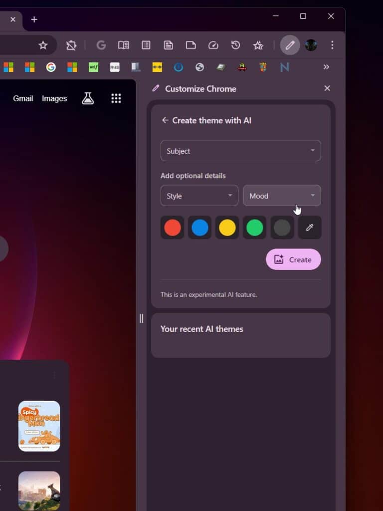 Google Chrome thème personnalisés IA