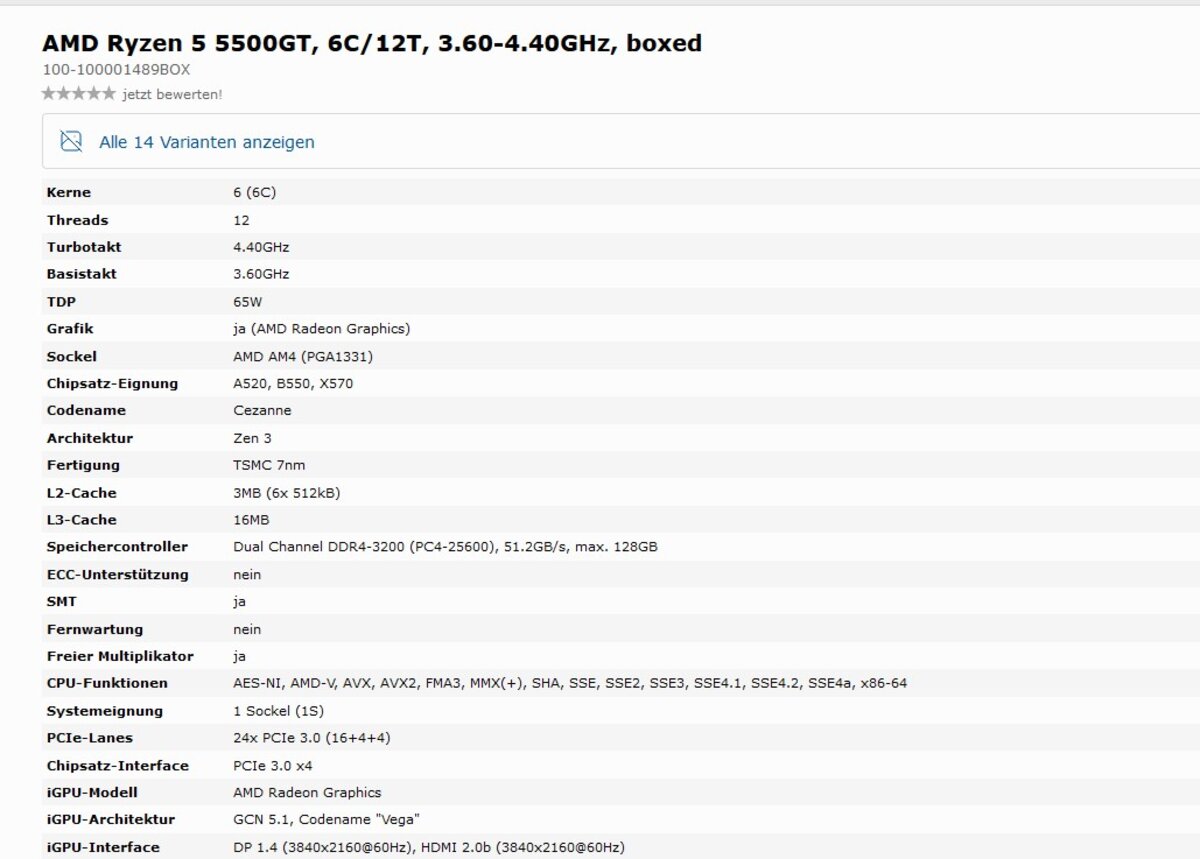 Ryzen 5 5500GT specs(1)