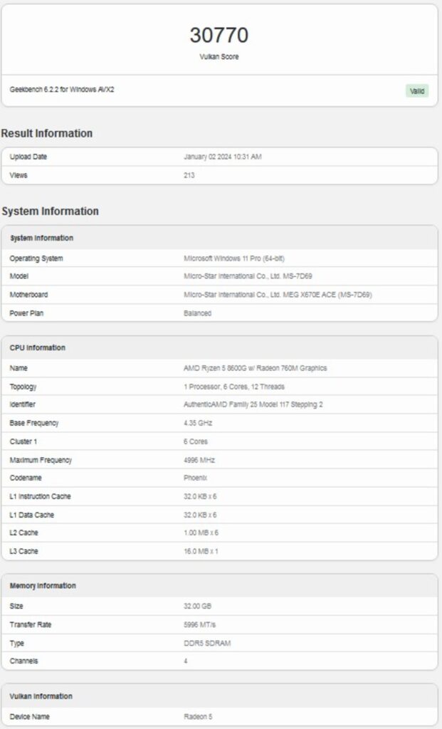 vulkan score Ryzen 5 8600G(1)