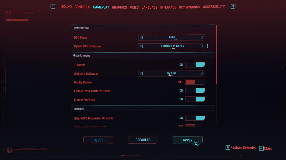 Cyberpunk 2077 Hybrid CPU Utilization Setting