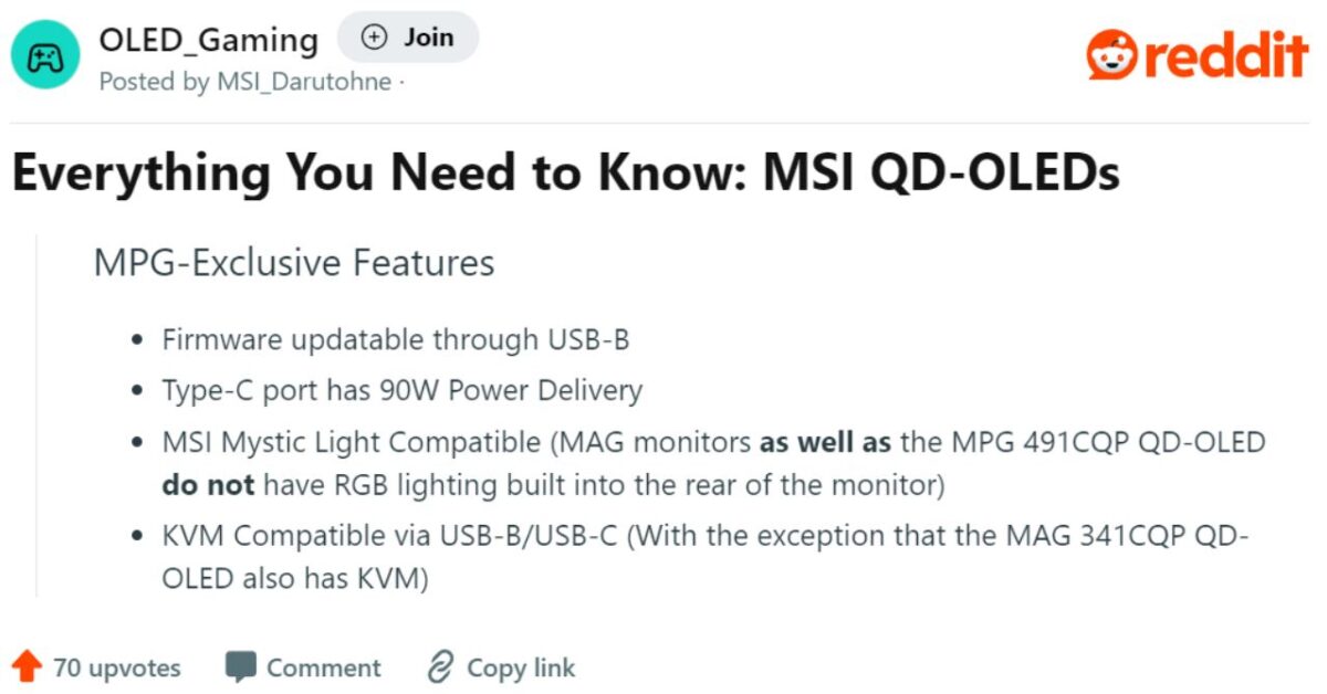 MSI écrans QD-OLED mise à jour firmware
