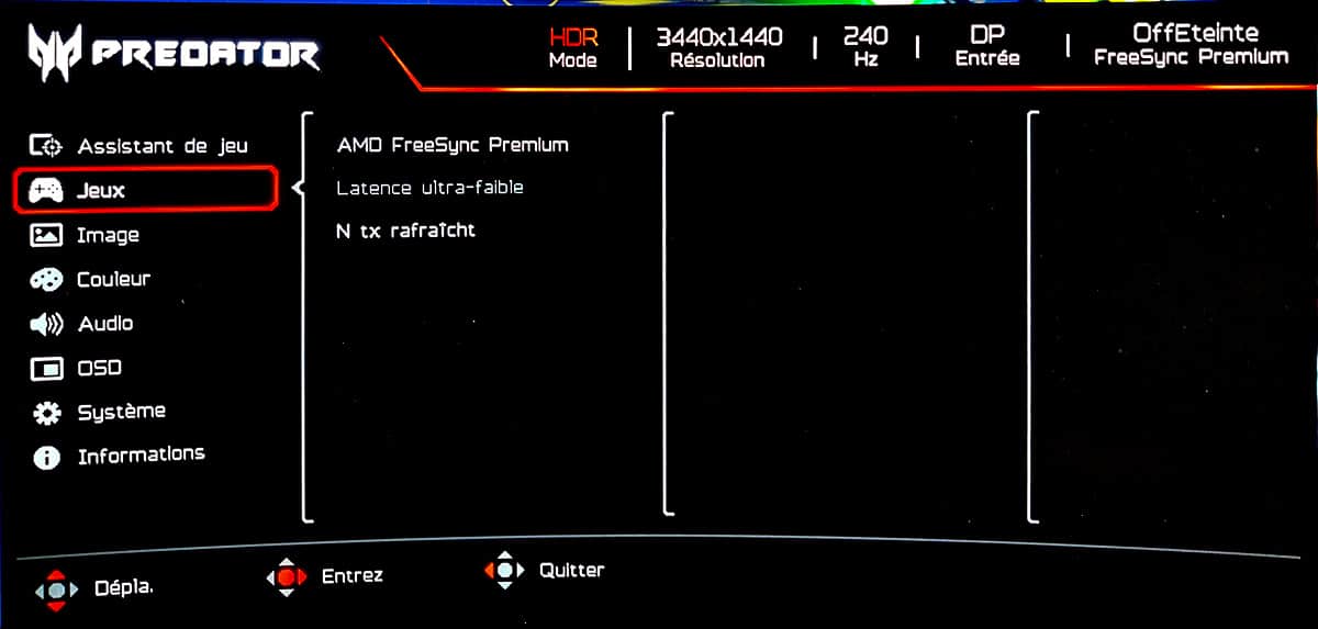 Acer Predator X75 OSD