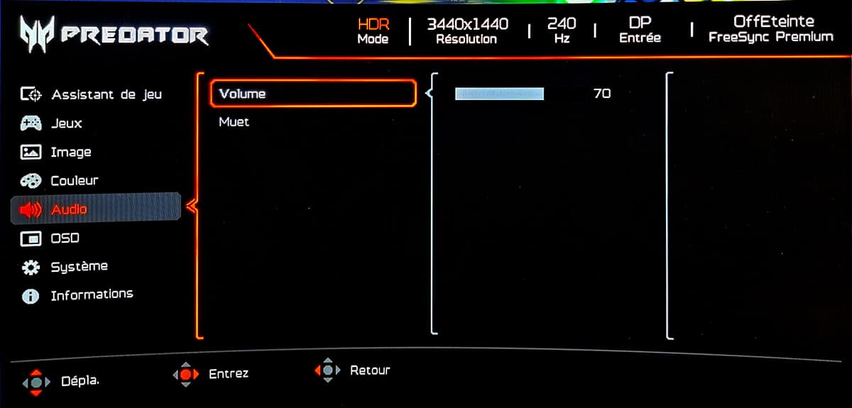 Acer Predator X75 OSD