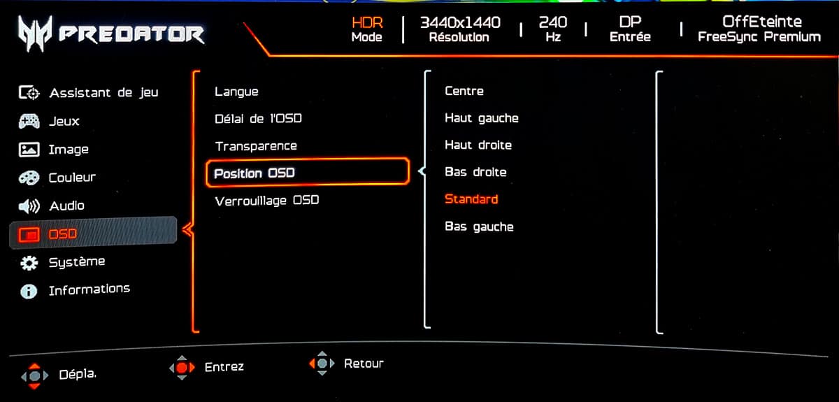 Acer Predator X75 OSD
