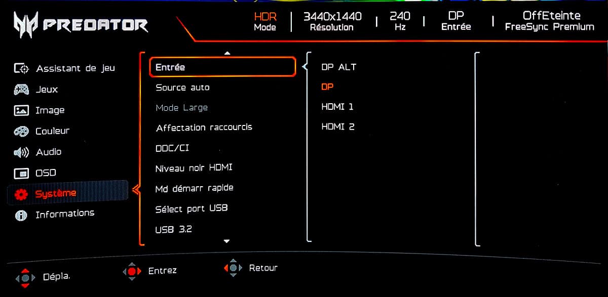 Acer Predator X75 OSD