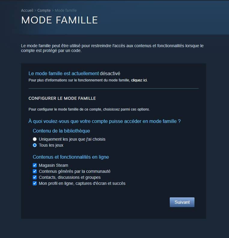 Steam Mode Famille