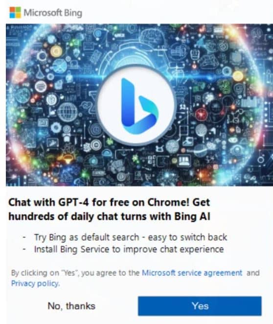 Bing pop-up Chrome