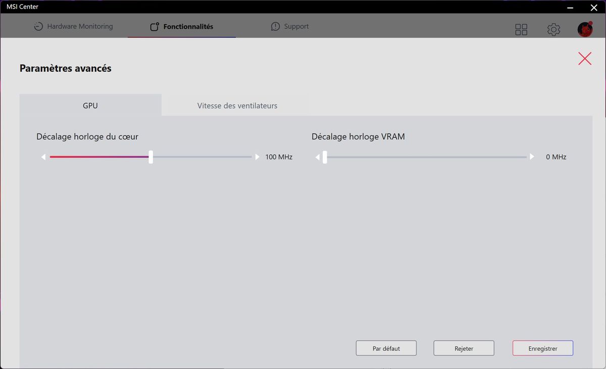 MSI Center CPU GPU frequences