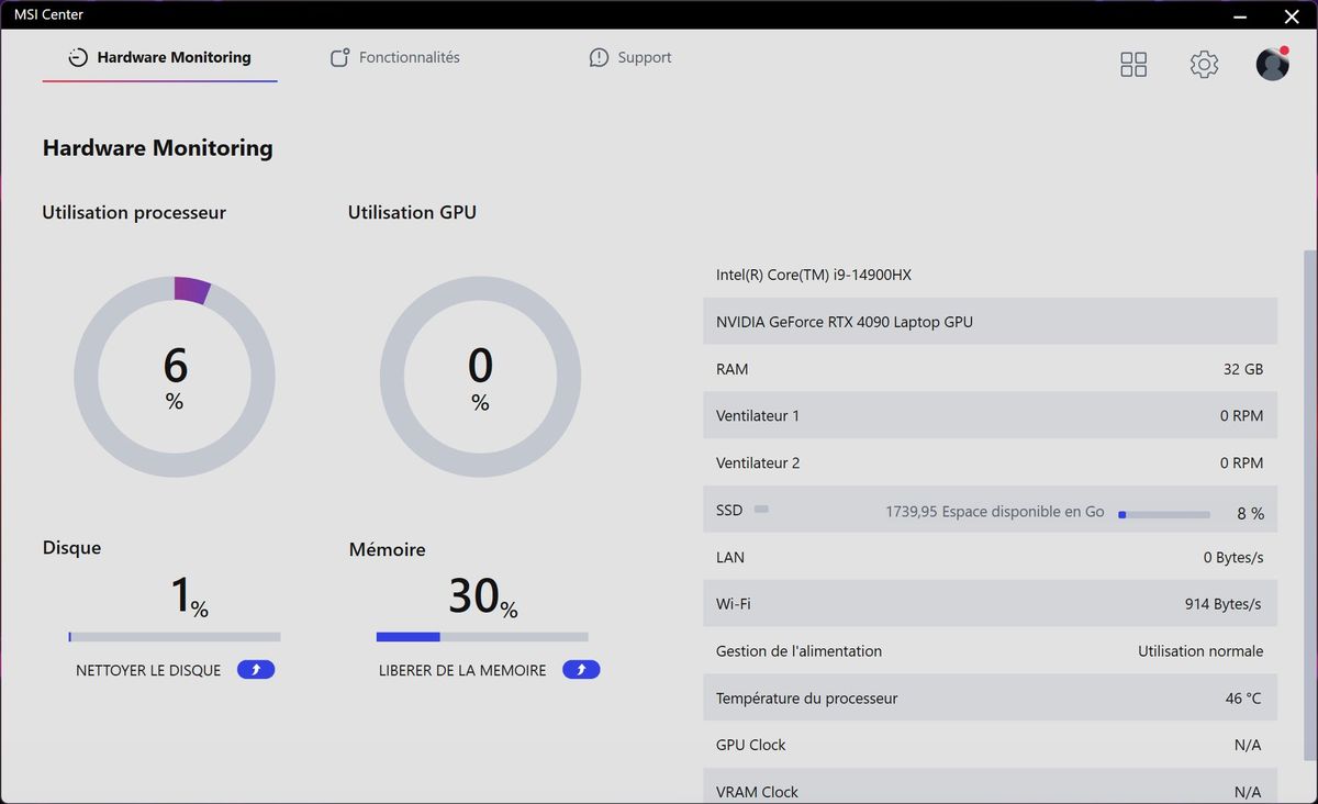 MSI Center Hardware Monitoring