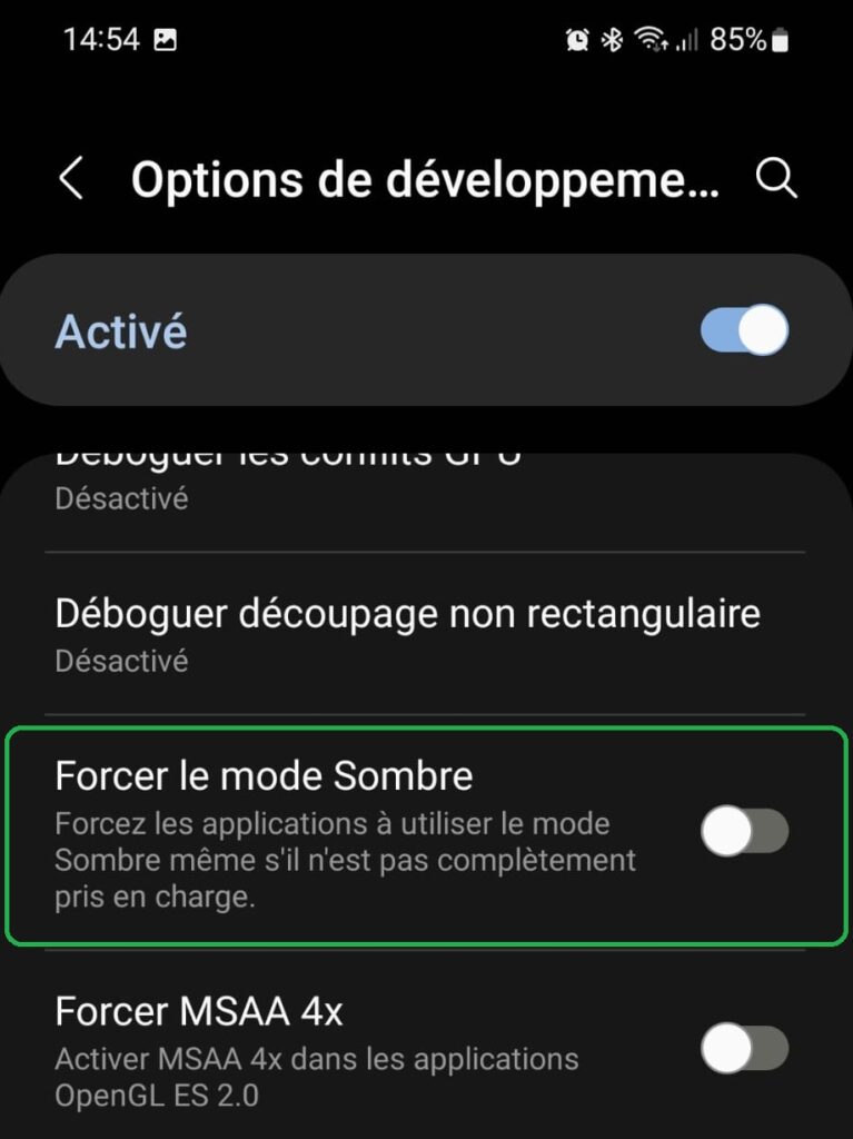 Mode sombre Android 15