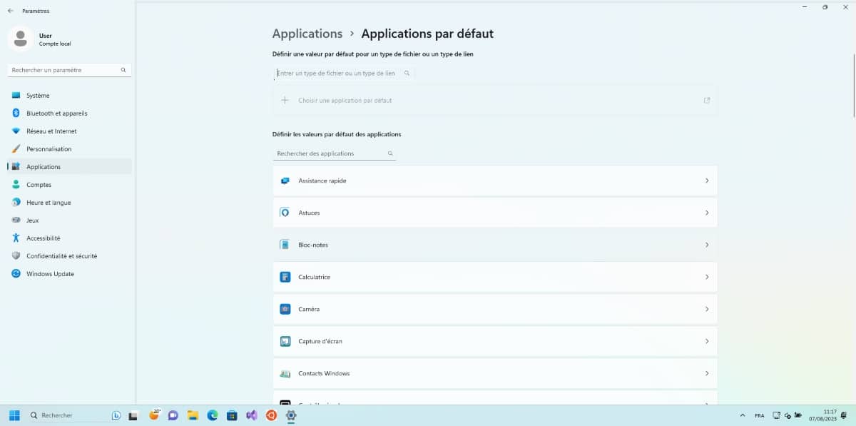 Applications par défaut Windows 11