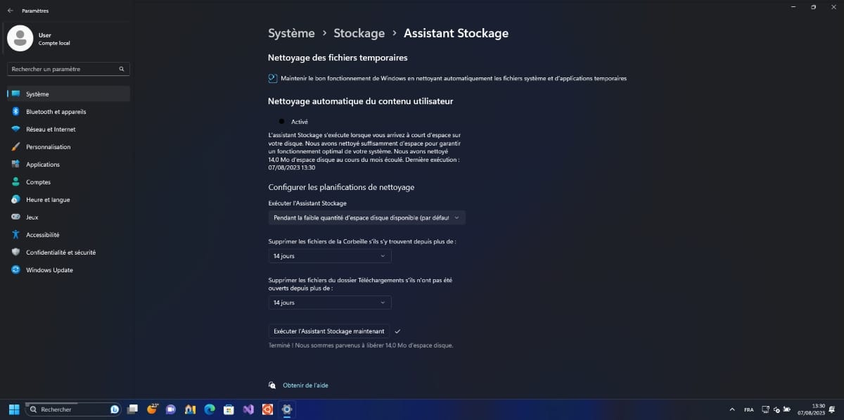 Suppression automatique de la corbeille Windows 11