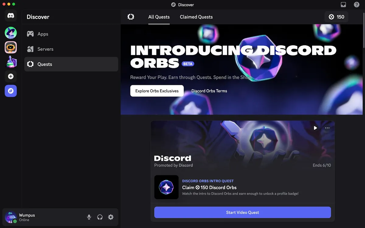 discord annonce crédits et quetes avec des cadeaux