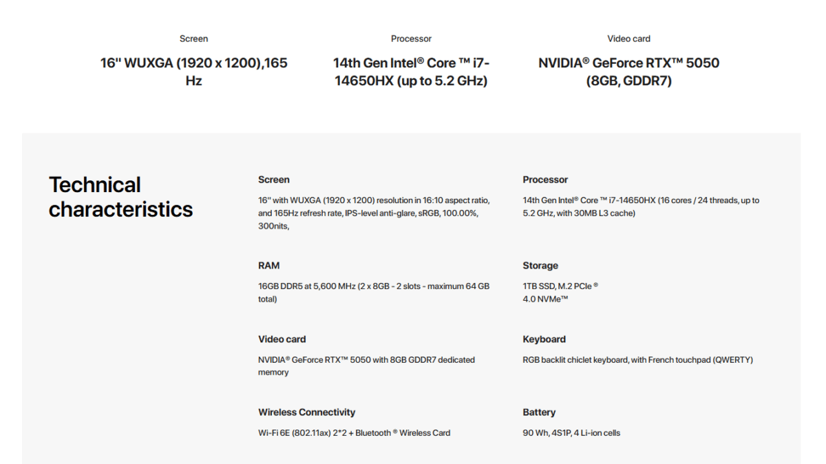 caractéristiques techniques de la nvidia geforce rtx 5050