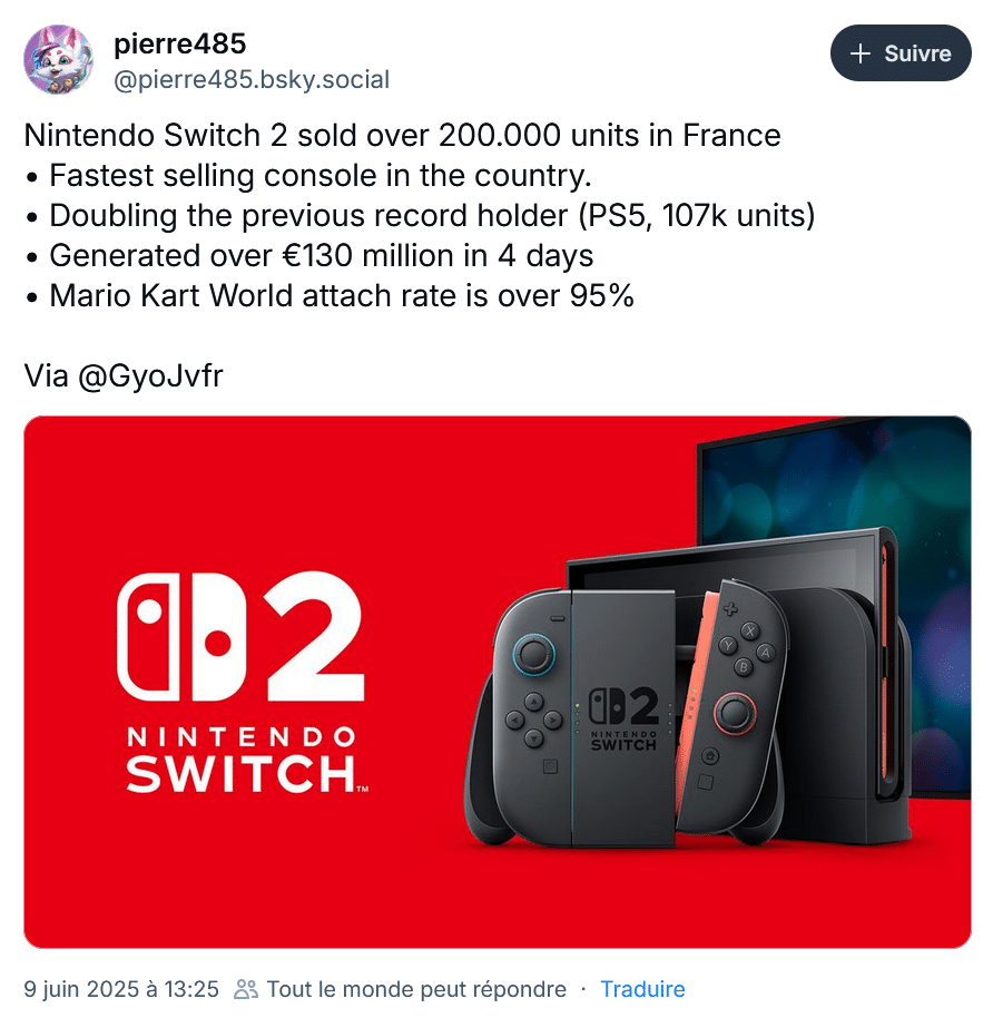 ventes de la nintendo switch 2 en france
