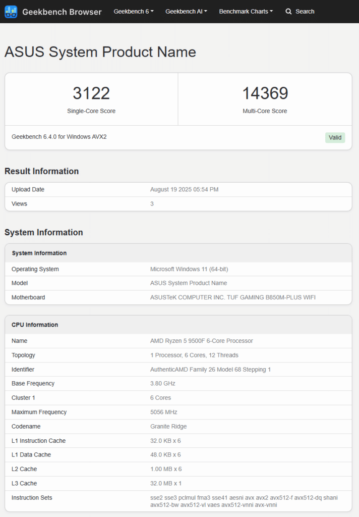 benchmark ryzen 5 9500f