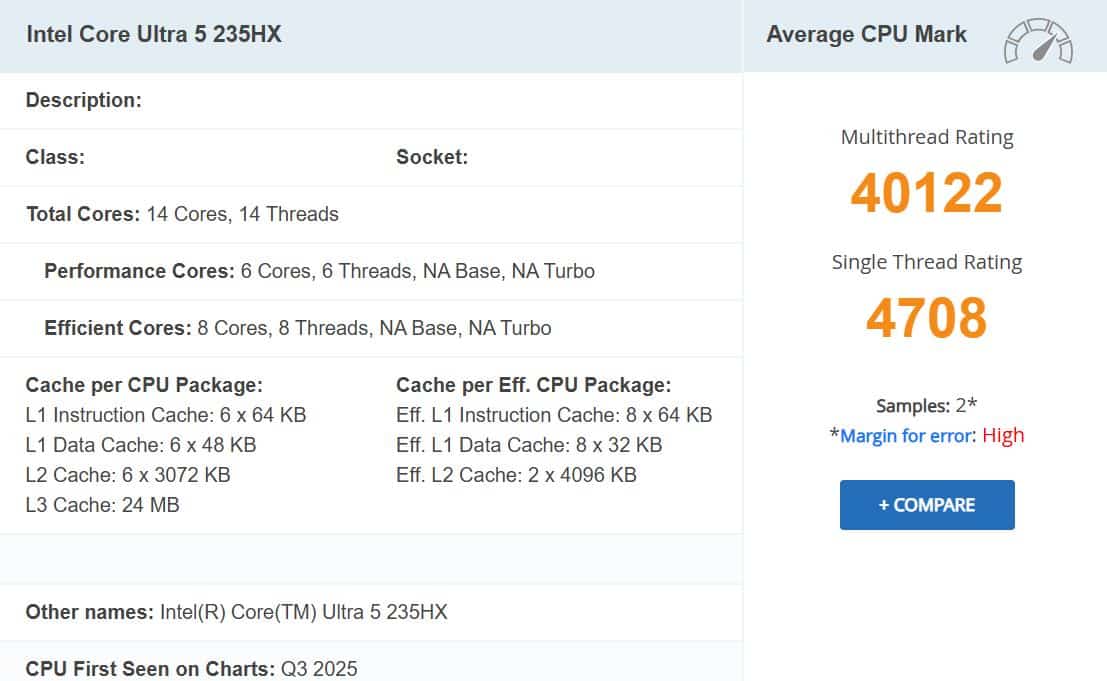 benchmark intel core ultra 5 235hx